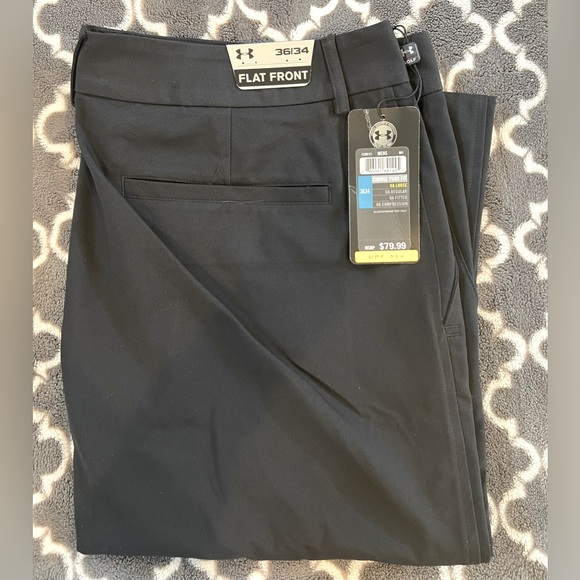 NWT Men’s Under Armour Flat Front Golf Pants. Black. 36x34 - Picture 1 of 3